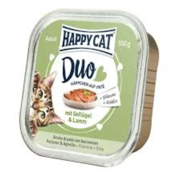 Happy Cat Duo Paštetni koščki Perutnina-jagnjetina 100g