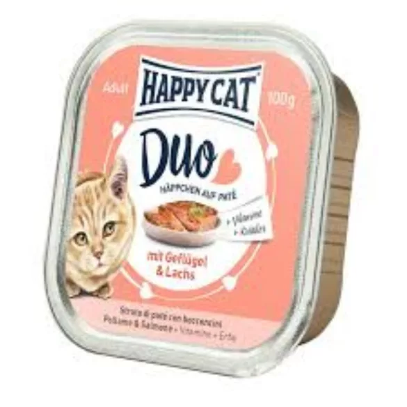 Happy Cat Duo Koščki v pašteti Perutnina-Losos 100g