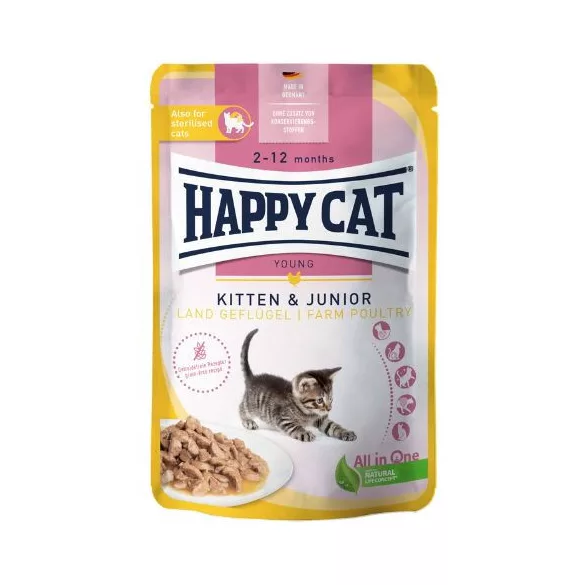 Happy Cat Pouch v omaki Kitten-Junior Perutnina 85 g