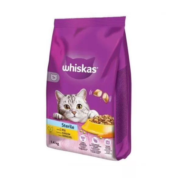 WHISKAS suha hrana za mačke 1,4 kg Sterile piščanec Adult